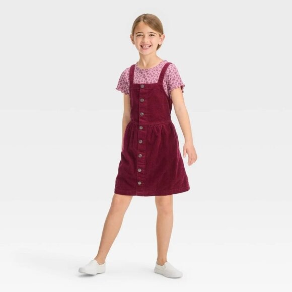 Cat & Jack Girls' Shirtall Overall New Dress - Burgundy size 8 Medium - Picture 1 of 4